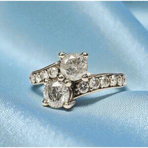 10K Gold Natural Diamond Ring -1CT TW -Sz 6.5- Two Stone Bypass Wedding Ring